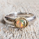 Ring with fire opal made in 925 silver and 10 kt gold