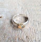 Ring with fire opal made in 925 silver and 10 kt gold