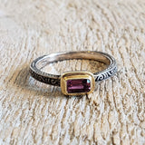 Ring with a pink tourmaline made with 925 silver and 18 kt gold