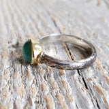 Ring with cabochon emerald made with 925 silver and 18 kt gold