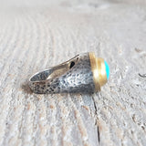Ring with natural turquoise made with 925 silver and 24 kt gold