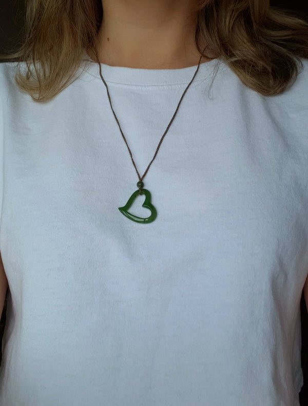 Necklace with nephrite jade  “Heart” pendant